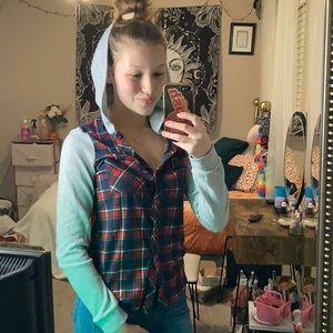 Hoodie Red Flannel Button down
